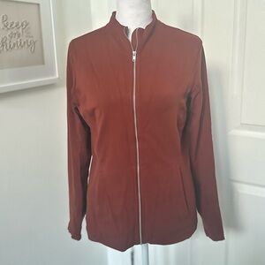 Nike Yoga Zip Up Workout Top in Rust Brown, size Large